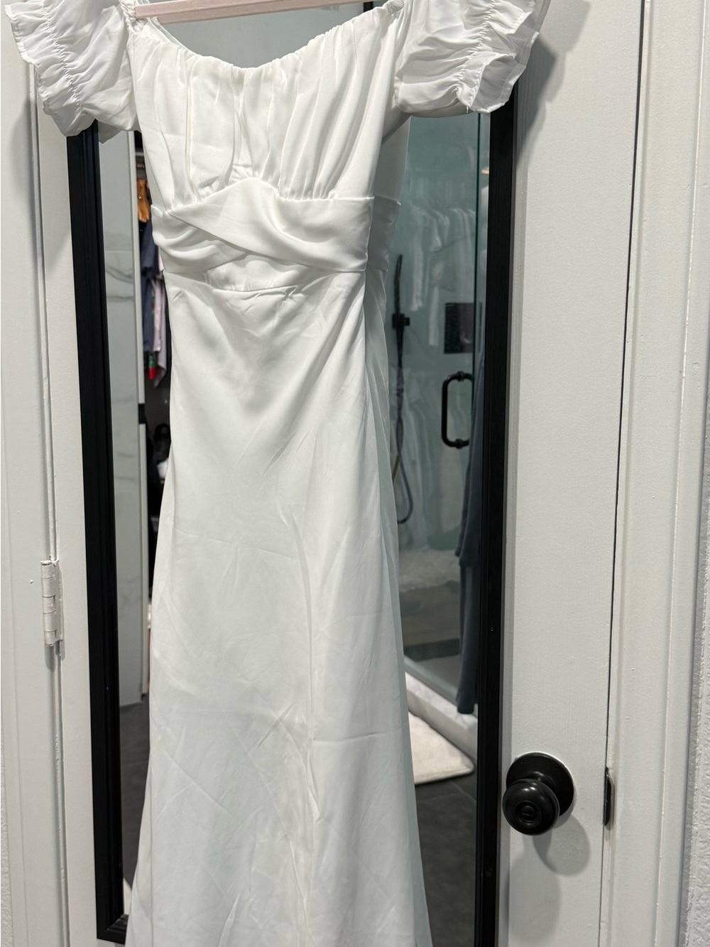 White Puff-Sleeve Maxi Dress - Elegant Off-Shoulder Design